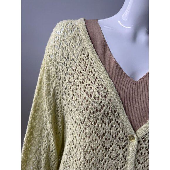 Sag Harbor Womens 2X Vintage Yellow Open Knit Cardigan Sweater Button Front - Picture 9 of 16